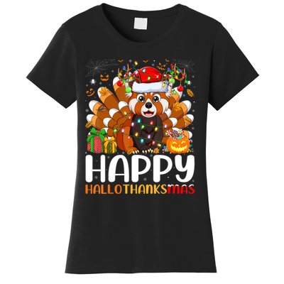 Red Panda Christmas Lights Santa Hat Pajamas Gift Women's T-Shirt