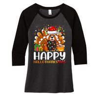 Red Panda Christmas Lights Santa Hat Pajamas Gift Women's Tri-Blend 3/4-Sleeve Raglan Shirt