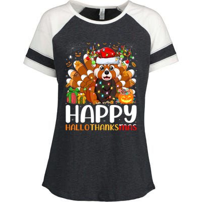 Red Panda Christmas Lights Santa Hat Pajamas Gift Enza Ladies Jersey Colorblock Tee