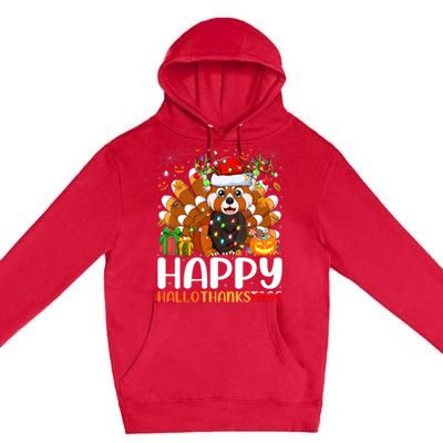 Red Panda Christmas Lights Santa Hat Pajamas Gift Premium Pullover Hoodie