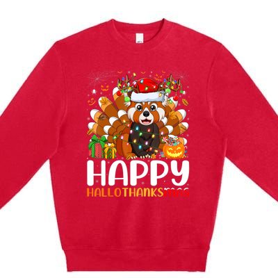 Red Panda Christmas Lights Santa Hat Pajamas Gift Premium Crewneck Sweatshirt