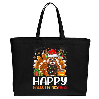 Red Panda Christmas Lights Santa Hat Pajamas Gift Cotton Canvas Jumbo Tote