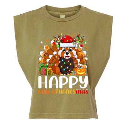 Red Panda Christmas Lights Santa Hat Pajamas Gift Garment-Dyed Women's Muscle Tee