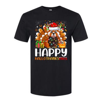 Red Panda Christmas Lights Santa Hat Pajamas Gift Softstyle CVC T-Shirt