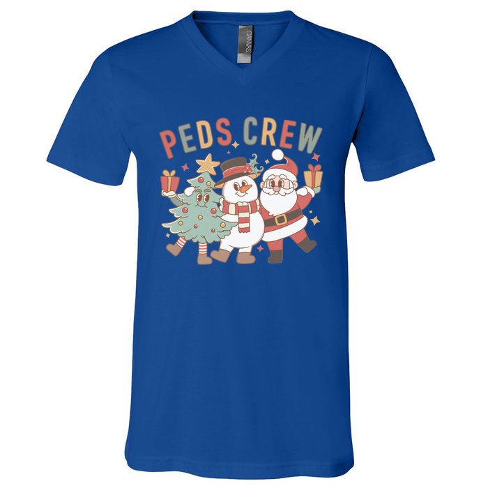 Retro Peds Crew Christmas Pediatric Nurse Nursing Group Gift V-Neck T-Shirt