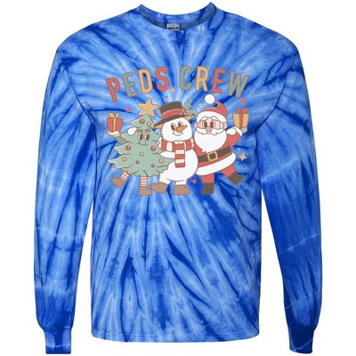 Retro Peds Crew Christmas Pediatric Nurse Nursing Group Gift Tie-Dye Long Sleeve Shirt