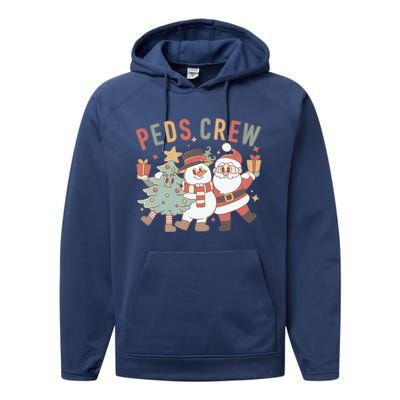 Retro Peds Crew Christmas Pediatric Nurse Nursing Group Gift Performance Fleece Hoodie