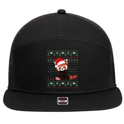 Red Panda Christmas Ugly Sweater Xmas Pajamas Gift 7 Panel Mesh Trucker Snapback Hat