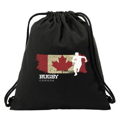 Rugby Player Canada Flag Sports Ball Rugby  Drawstring Bag