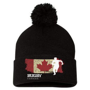 Rugby Player Canada Flag Sports Ball Rugby  Pom Pom 12in Knit Beanie