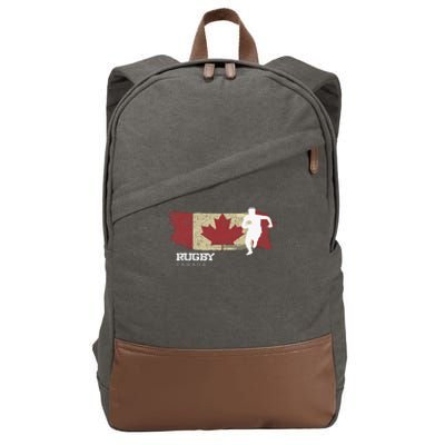 Rugby Player Canada Flag Sports Ball Rugby  Cotton Canvas Backpack