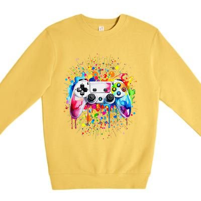 Retro Polka Dots Gaming Controller Video Gamers Dot Day Gift Premium Crewneck Sweatshirt