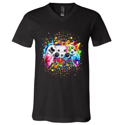 Retro Polka Dots Gaming Controller Video Gamers Dot Day Gift V-Neck T-Shirt