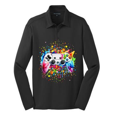 Retro Polka Dots Gaming Controller Video Gamers Dot Day Gift Silk Touch Performance Long Sleeve Polo