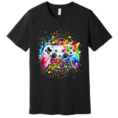 Retro Polka Dots Gaming Controller Video Gamers Dot Day Gift Premium T-Shirt