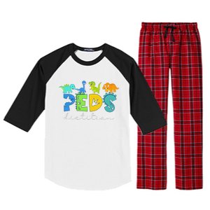 Retro Peds Dietitian Pediatric Nurse Dietitian Cute Dinosaur Raglan Sleeve Pajama Set