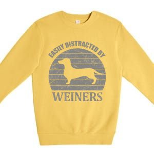 Retro Pet Dogs Weiners Lover Easily Distracted By Weiners Premium Crewneck Sweatshirt