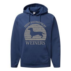 Retro Pet Dogs Weiners Lover Easily Distracted By Weiners Performance Fleece Hoodie