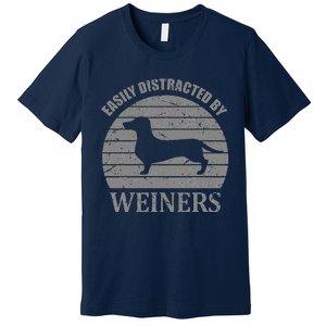 Retro Pet Dogs Weiners Lover Easily Distracted By Weiners Premium T-Shirt