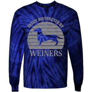 Retro Pet Dogs Weiners Lover Easily Distracted By Weiners Tie-Dye Long Sleeve Shirt