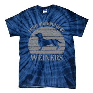 Retro Pet Dogs Weiners Lover Easily Distracted By Weiners Tie-Dye T-Shirt