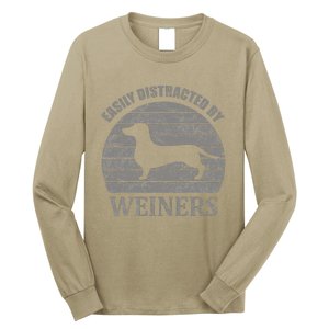 Retro Pet Dogs Weiners Lover Easily Distracted By Weiners Long Sleeve Shirt