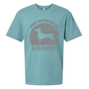 Retro Pet Dogs Weiners Lover Easily Distracted By Weiners Sueded Cloud Jersey T-Shirt