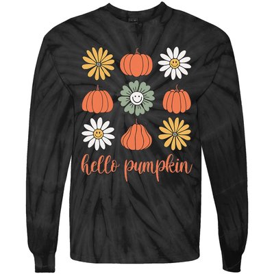 Retro Pumpkins & Daisies Tie-Dye Long Sleeve Shirt