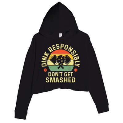 retro Pickleball Dink Responsibly Don't Get Smashed Crop Fleece Hoodie
