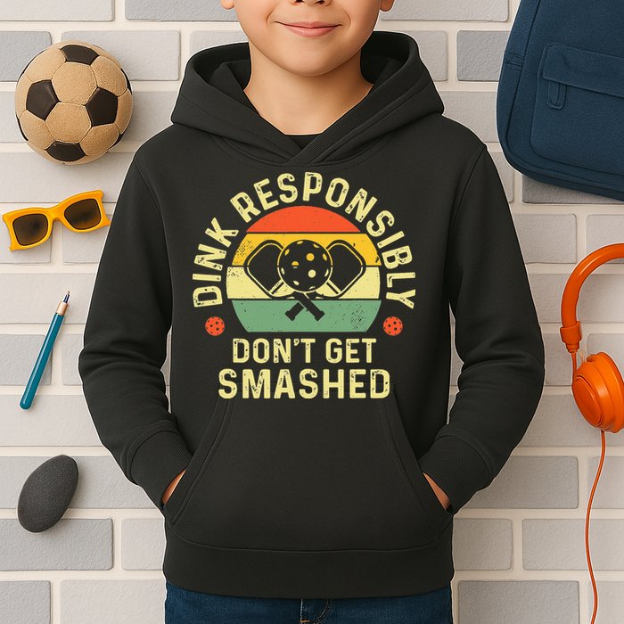retro Pickleball Dink Responsibly Don't Get Smashed Kids Hoodie