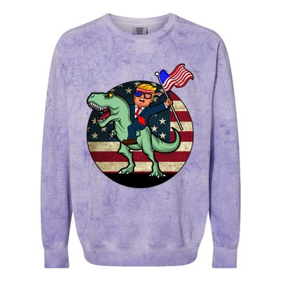 Republican President Donald Trump Riding Dinosaur Usa Trex Gift Colorblast Crewneck Sweatshirt