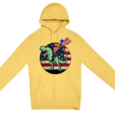 Republican President Donald Trump Riding Dinosaur Usa Trex Gift Premium Pullover Hoodie