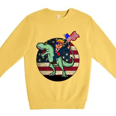 Republican President Donald Trump Riding Dinosaur Usa Trex Gift Premium Crewneck Sweatshirt