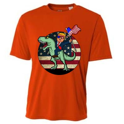 Republican President Donald Trump Riding Dinosaur Usa Trex Gift Cooling Performance Crew T-Shirt