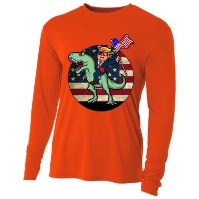 Republican President Donald Trump Riding Dinosaur Usa Trex Gift Cooling Performance Long Sleeve Crew