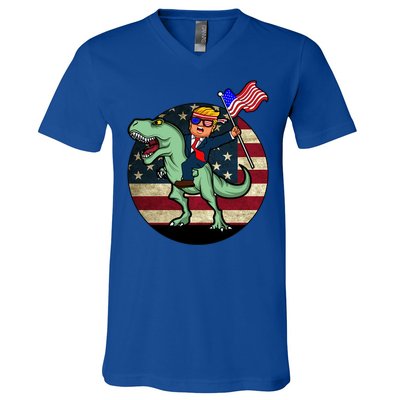 Republican President Donald Trump Riding Dinosaur Usa Trex Gift V-Neck T-Shirt