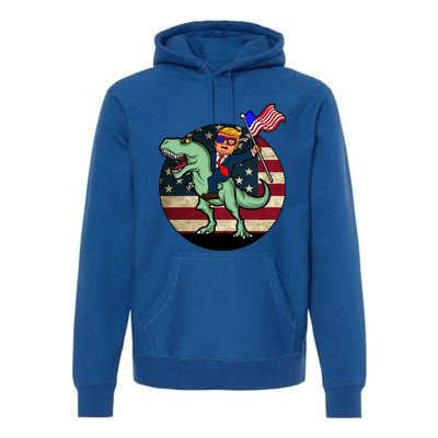 Republican President Donald Trump Riding Dinosaur Usa Trex Gift Premium Hoodie