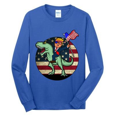 Republican President Donald Trump Riding Dinosaur Usa Trex Gift Tall Long Sleeve T-Shirt