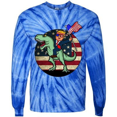 Republican President Donald Trump Riding Dinosaur Usa Trex Gift Tie-Dye Long Sleeve Shirt