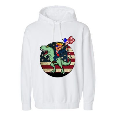 Republican President Donald Trump Riding Dinosaur Usa Trex Gift Garment-Dyed Fleece Hoodie