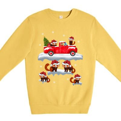 Red Panda Driving Christmas Tree Truck Red Panda Christmas Gift Premium Crewneck Sweatshirt