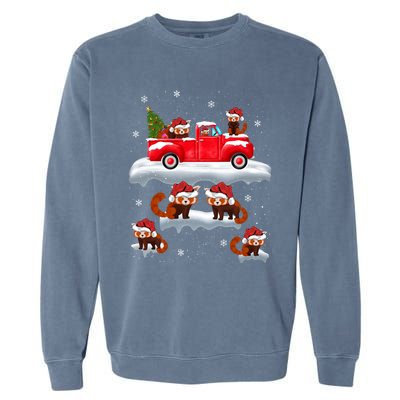 Red Panda Driving Christmas Tree Truck Red Panda Christmas Gift Garment-Dyed Sweatshirt