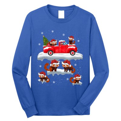 Red Panda Driving Christmas Tree Truck Red Panda Christmas Gift Long Sleeve Shirt