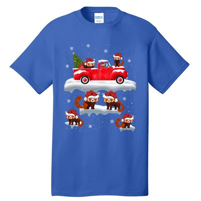 Red Panda Driving Christmas Tree Truck Red Panda Christmas Gift Tall T-Shirt