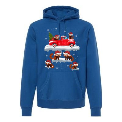 Red Panda Driving Christmas Tree Truck Red Panda Christmas Gift Premium Hoodie