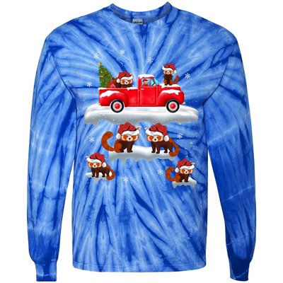 Red Panda Driving Christmas Tree Truck Red Panda Christmas Gift Tie-Dye Long Sleeve Shirt