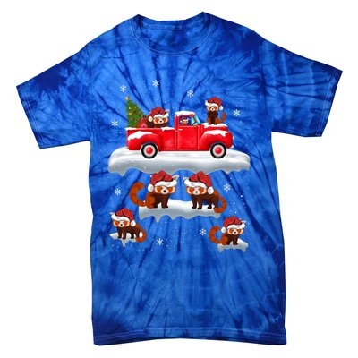 Red Panda Driving Christmas Tree Truck Red Panda Christmas Gift Tie-Dye T-Shirt