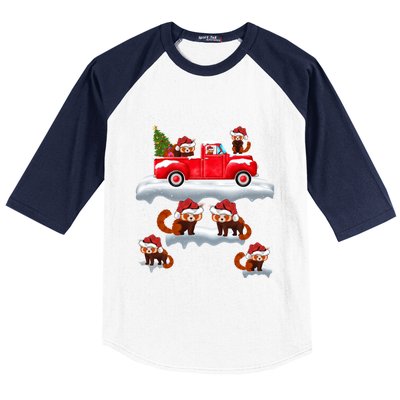 Red Panda Driving Christmas Tree Truck Red Panda Christmas Gift Baseball Sleeve Shirt