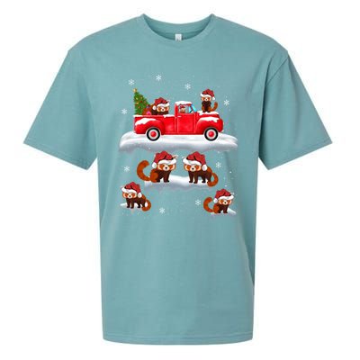 Red Panda Driving Christmas Tree Truck Red Panda Christmas Gift Sueded Cloud Jersey T-Shirt