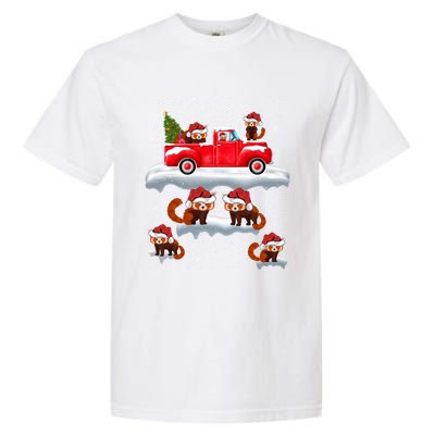 Red Panda Driving Christmas Tree Truck Red Panda Christmas Gift Garment-Dyed Heavyweight T-Shirt